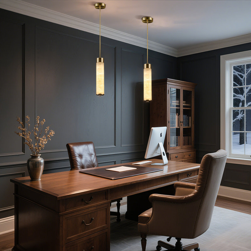 1- Light Alabaster Mid Century Modern Copper Pendant Lights