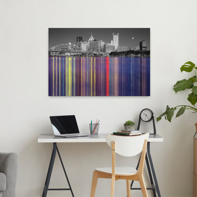 Skyline at dusk colour Pop Pittsburgh Pennsylvania USA 1 Piece Wrapped Canvas Wall Art