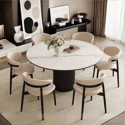 Cream style round dining table and chair