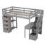 Lit mezzanine simple avec tiroirs de rangement, bureau, escalier et tablettes, structure en bois de pin massif, conception peu encombrante - gris-685169571