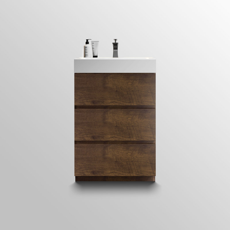 Meuble-lavabo sur pied simple Deandrick, Noyer, Blanc lustré, 36"