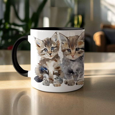 Cat Design 11oz Accent Mug – Ceramic Coffee Cup with Colored Handle and Interior