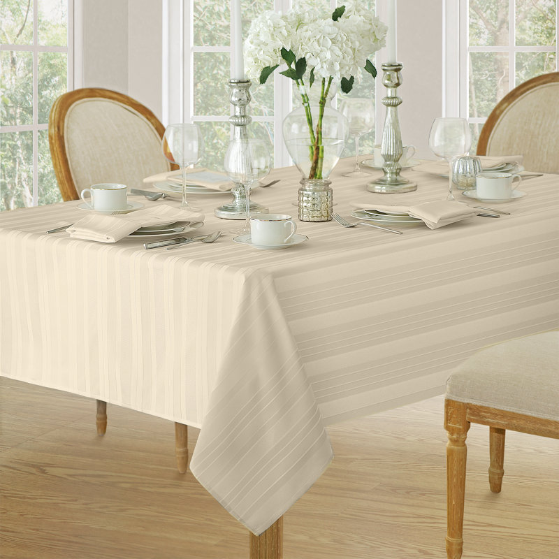 Robyn Striped Jacquard Polyester Square/Rectangle Tablecloth, 102" L x 60" W, Ivory, Rectangular
