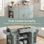 Îlot de cuisine à roulettes 49 po gris et bleu avec armoire à poubelle et prise de courant-666007496