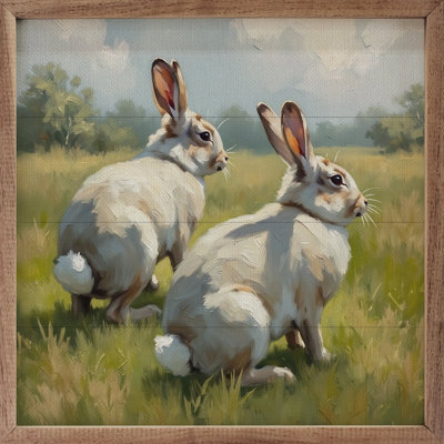 Two Bunnies In Green Field