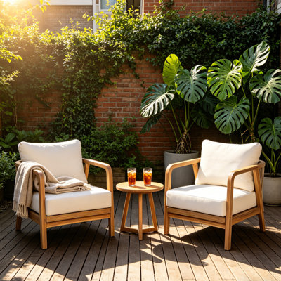 Ensemble de 2 méridiennes d'extérieur de 28 po de largeur - structure en bois franc massif, dossier tissé résistant aux intempéries, coussin en polyester épais et accoudoirs courbés pour patio, jardin