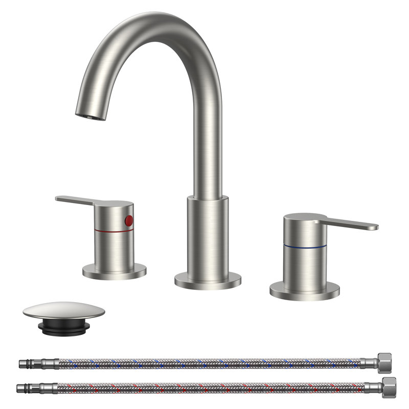 Widespread 2-handle Bathroom Faucet With Drain Assembly, Brushed Nickel