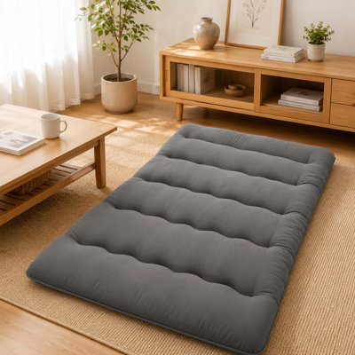 Matelas de futon double pour lit double japonais - lit Tatami pliable de 3 pouces d'épaisseur haute densité, coussins de couchage portables confortables pour les voyages en gris foncé, fermeté moyenne