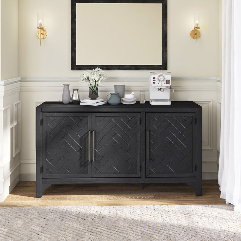 Buffet 60 po en bois American Design avec placage en bois massif, Noir