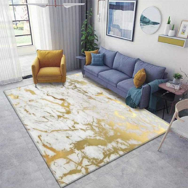 Rectangle Illa Abstract Machine Made Power Loom Rectangle 4' x 5'3" Polyester Indoor / Outdoor Area Rug in Gold Marble