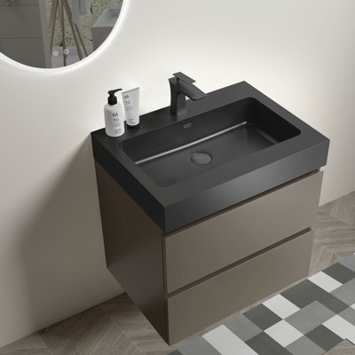 24" Gray Bathroom Vanity With Sink - Modern, Wall Mounted, Large Storage, Silent Operation, Beveled Design Contemporary And Stylish, Massive Storage Option, Glide, Finish