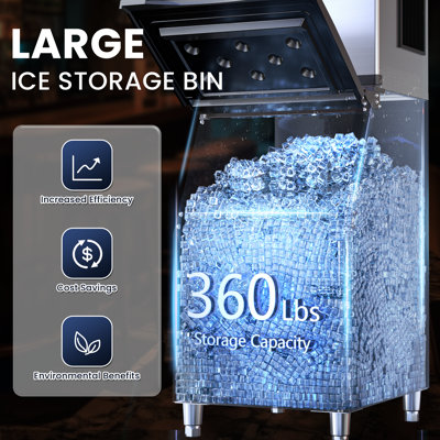 Coolake Commercial Ice Maker Machine 450lbs With 360lb Large Storage, 22 Inch Full Cube Air Cooled Stainless Steel Freestanding Ice Machine For Restaurant Church Hotel, Doe Etl Listed