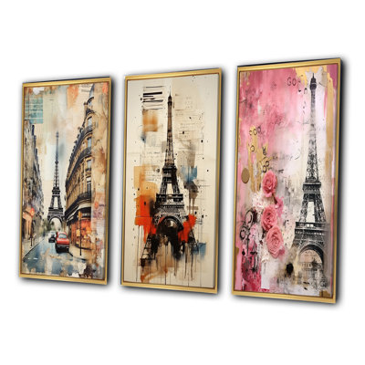 Paris Nostalgia Vintage Collage I - Ensemble 3 pièces