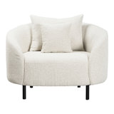 Rani White Boucle Round Back Barrel Chair with Throw Pillows