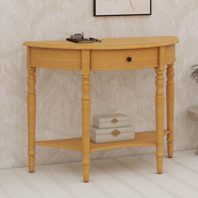 Console en bois massif demi-lune avec tiroir - Table d'appoint avec rangement