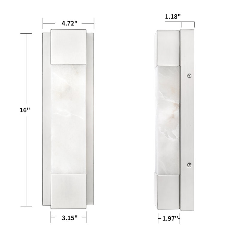 16" Dimmable LED Modern Wall Mounted Sconce With Natural Spanish Marble Shade 5 Colors Adjustable (Set Of 2), Brushed Nickel
