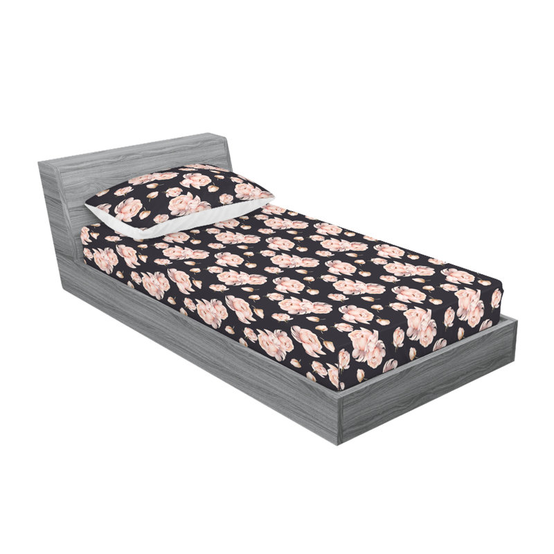Ambesonne Fitted Sheet & Shams, Twin Sheet Set with 1 Pillowcase, Dark Purple/Mauve/Blush Flower