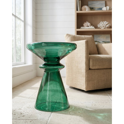 Table d'appoint sculpturale en verre soufflé Abyss 17 po H, vert émeraude - Aucun assemblage requis