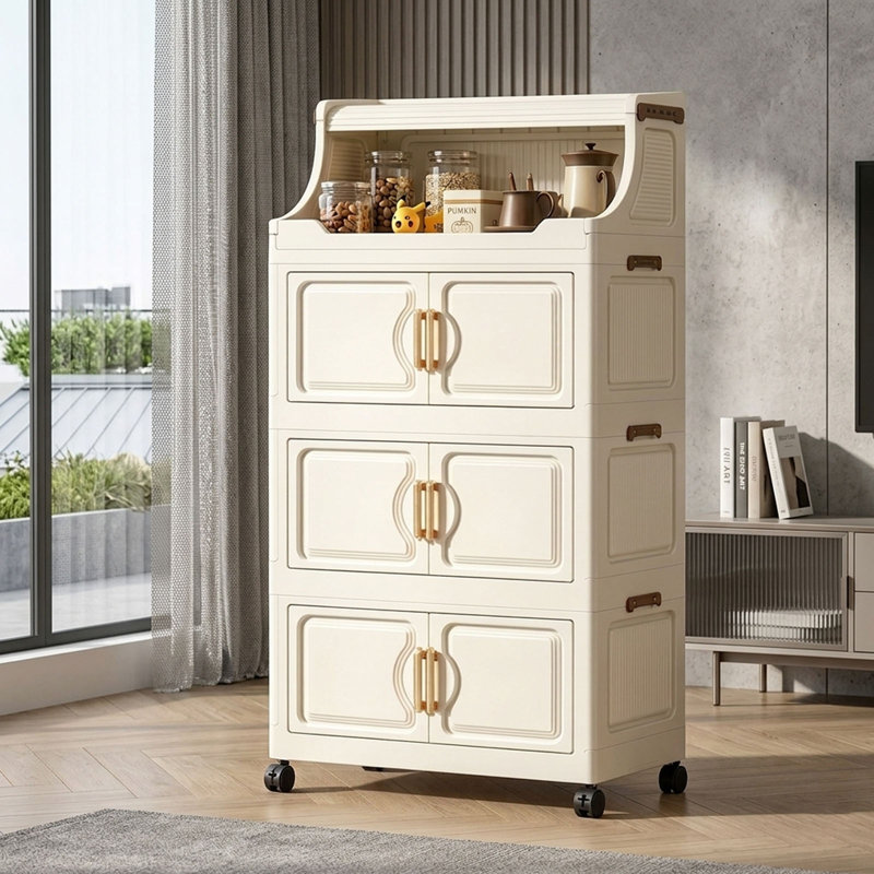 Lot de 3 grands bacs de rangement pliables avec couvercles, boîte de rangement empilable de 168 L avec portes et roulettes, organisateur de placard de cuisine verrouillable, tiroirs en plastique pour chambre, dortoir ou garage