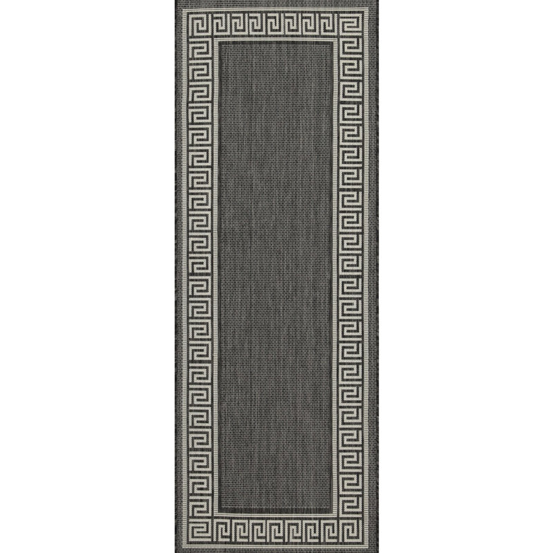 Sunshine Gchar2002 Area Rug In Anthracite - 2.7 Ft. X 7.3 Indoor/Outdoor Use Alluring Border Ornament Stain , Polypropylene Material & Pet Cordial Design Hospitable