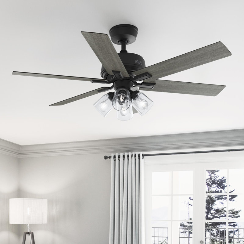 Hunter 52 Inch Fonthill ENERGY STAR® Hunterexpress Ceiling Fan With Lights And Remote, Matte Black, Black/Gray Wood