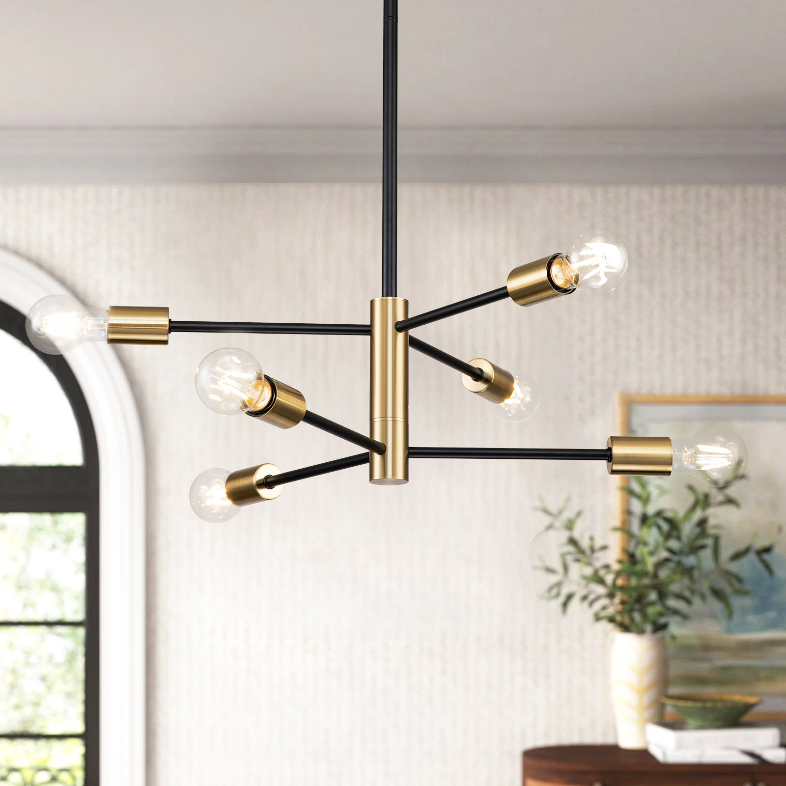 Everly Quinn Wingo 6 - Light Dimmable Sputnik Modern Linear Chandelier ...