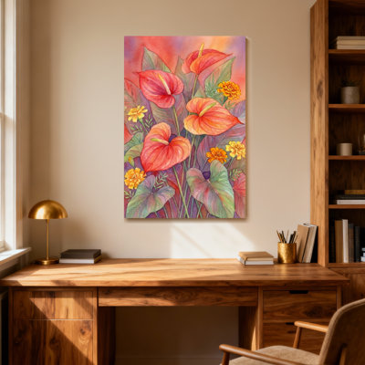 Plantes et fleurs, fleurs et feuilles tropicales, reproduction d'art