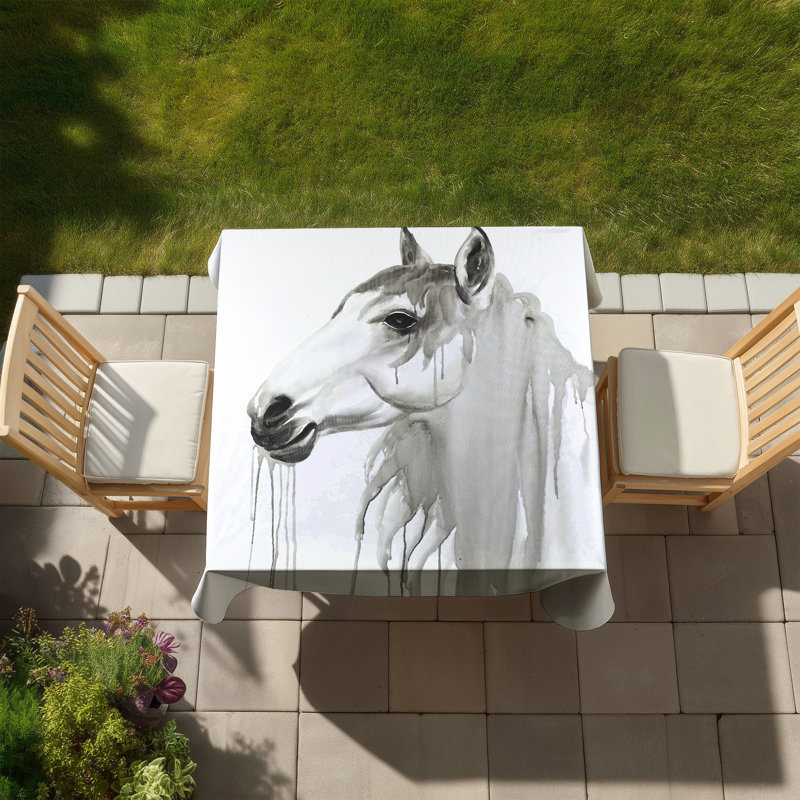 Beautiful White Horse Tablecloth | Farmhouse Black Decor