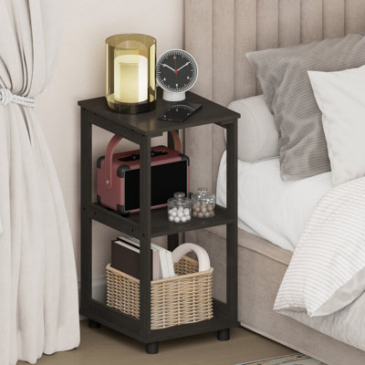 Furinno ROMAIN Nightstand, 2-Tier Tall Night Stand with Open Shelf, Open Frame Bedside Table, End Table, Side Table, Easy Assembly, for Bedroom, Closet, Living Room, Espresso