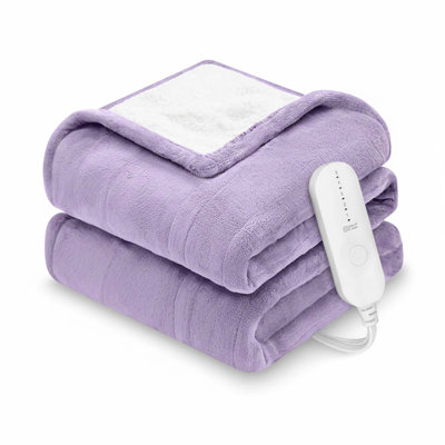 Soft Flannel Sherpa Heated Throw Blanket 50"x60" 5 Heat Levels, 3 Hour Auto Shut Off, Purple