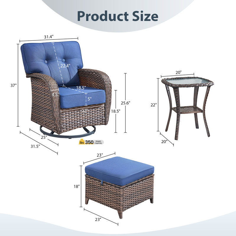 Ensemble de meubles de patio 5 pièces, ensemble de sièges d'extérieur toutes saisons avec chaises pivotantes et repose-pieds