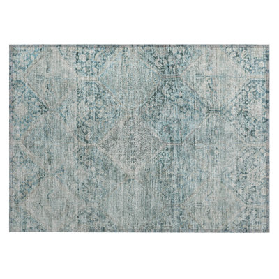 Machine Washable Indoor/Outdoor Xhevrie Blue Rug