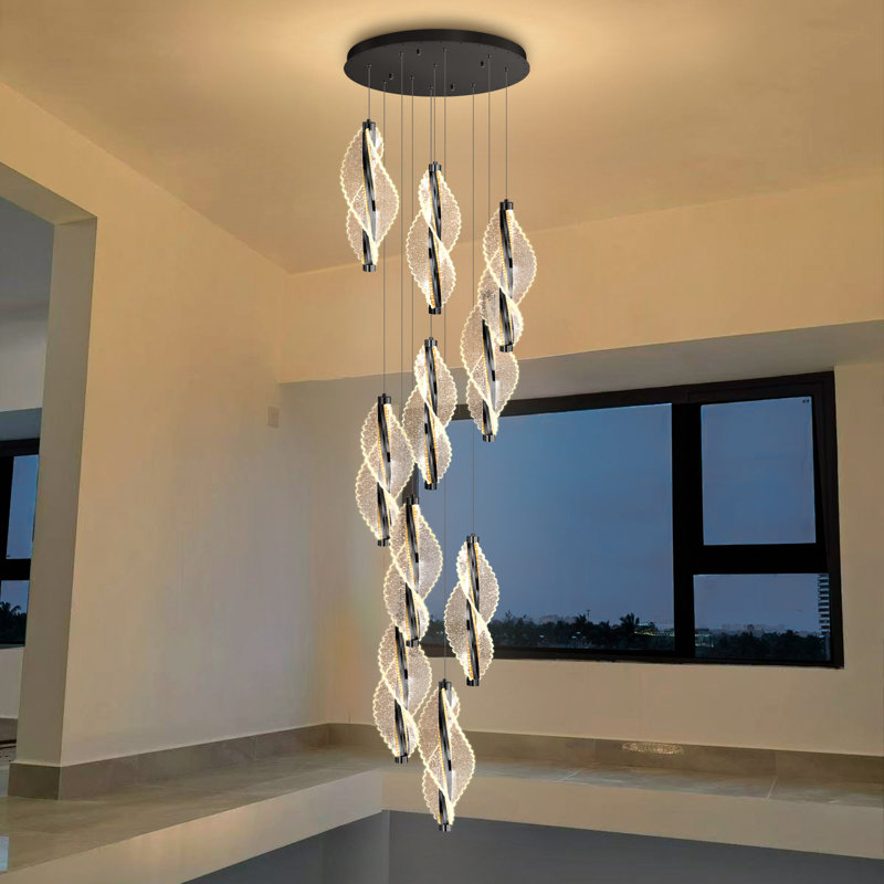 Lustre moderne en acrylique à intensité variable noir, Matte Black
