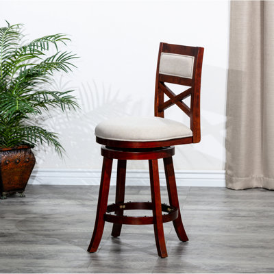 30" Swivel Stool In Cherry, Beige Fabric Seat - Provide Comfort And Elegance Bar With , Cherry Finish,