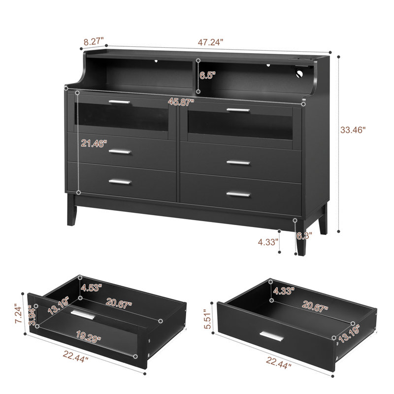 Commode 6 tiroirs Persais, Noir