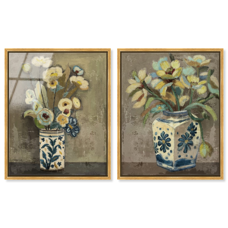 Flowers In Vases Set Set by Oliver Gal, 17"H x 21"W, Gold Floater Frame