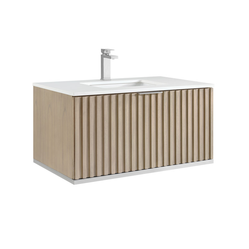 Terra 36'' Single Bathroom Vanity with Top, White Granite, Cashmere Gray, Brushed Nickel