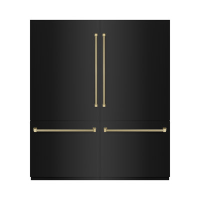 ZLINE Autograph 72 in. Black Steel Built-In Refrigerator w/ Gray Interior & Bronze Helix Handles