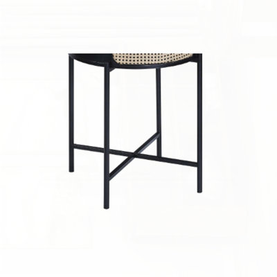 Table de bout ronde avec insert en rotin - plateau en bois et pieds en métal, 1 compartiment de rangement