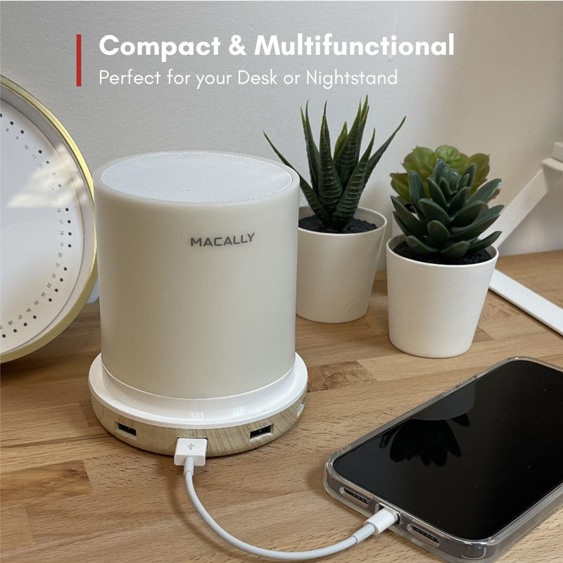 White Touch Control USB Table Lamp with Wooden Base