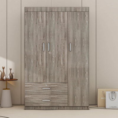 3 Door Wardrobe Armoire Closet With 2 Storage Drawers And Shelves by Cosmic