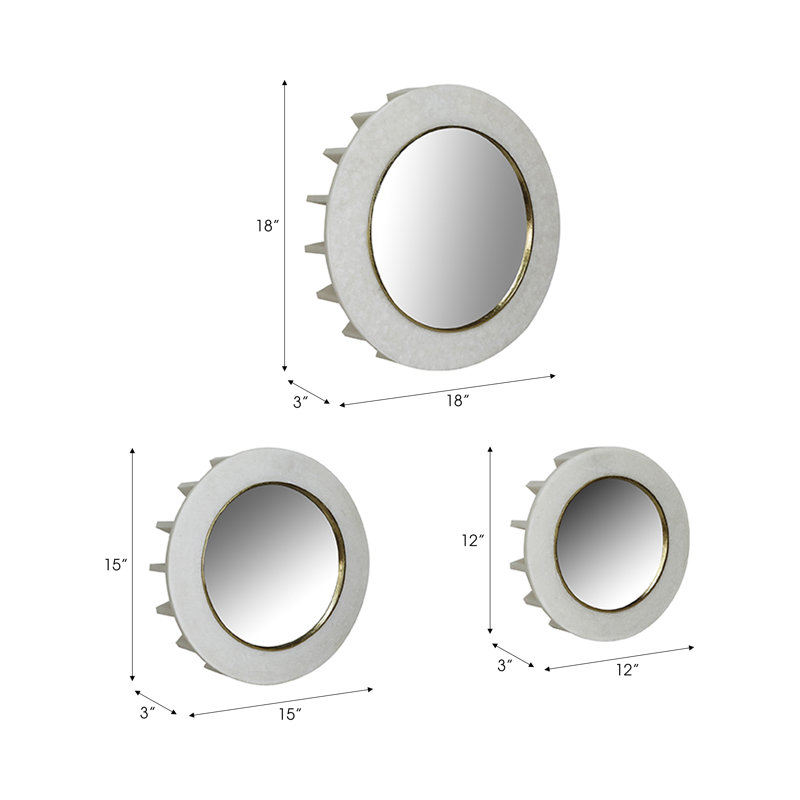 Set Of 3 12/14/18" Halcyon Abstract Mirrors, White