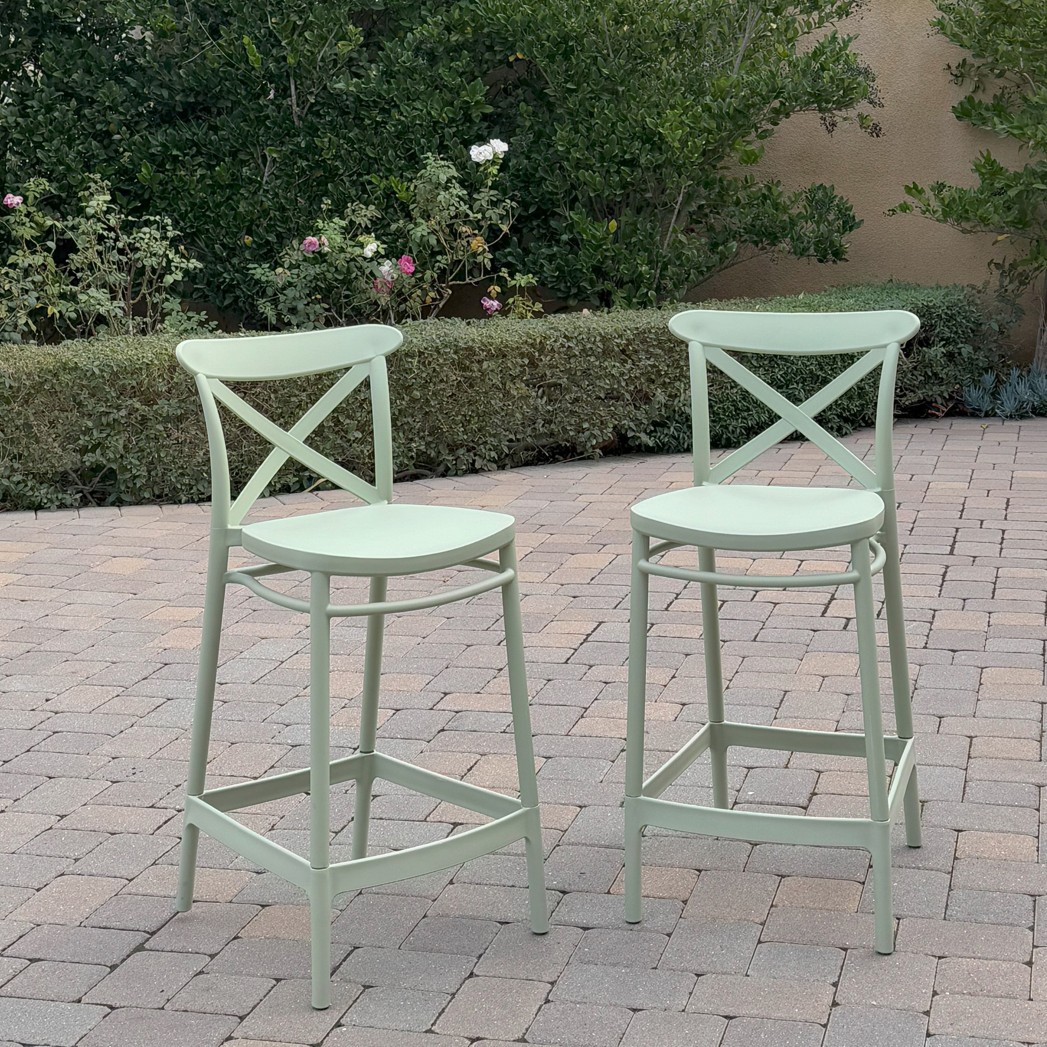 Gracie Oaks Outdoor Counter Height Bar Stool - MINT (Set of 2) | Wayfair