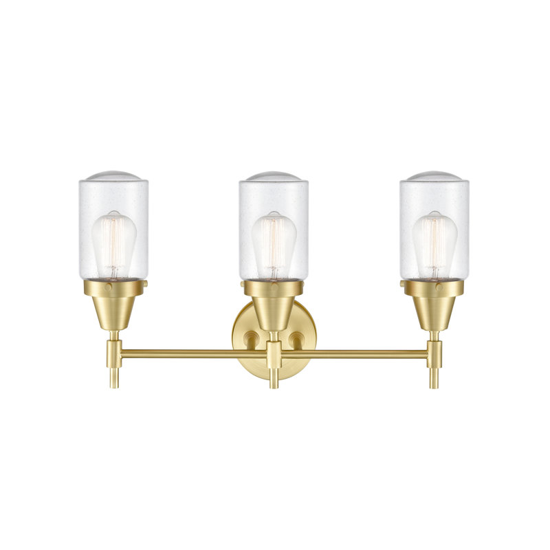 Éclairage pour meuble-lavabo à 3 lumières à intensité variable Gayle, Ampoule DEL rétro 4 watts, Grainé, Laiton satiné