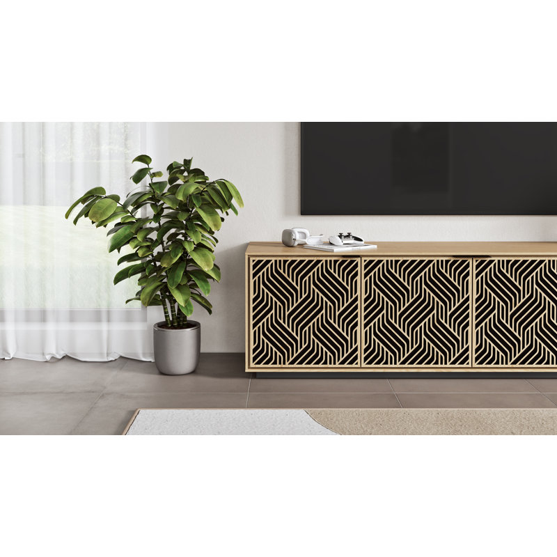 Elements - Cabinet with Rolling Plinth Base - Weave Door, Washed Oak