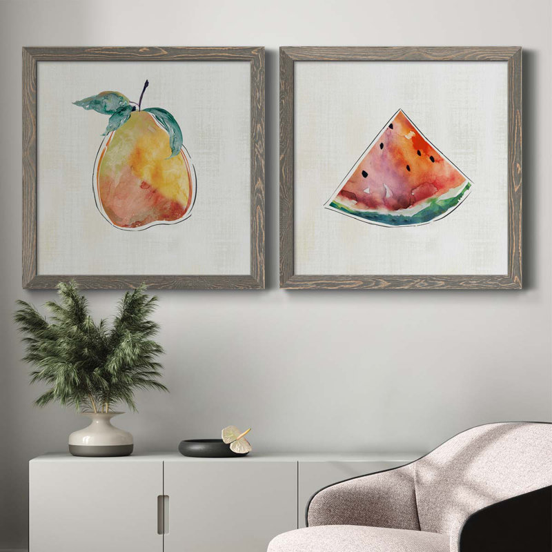 Happy Pear - Ensemble de 2 peintures sur toile encadrées, H 31,5 po x l 63 po x P 1,5 po, Encadré gris