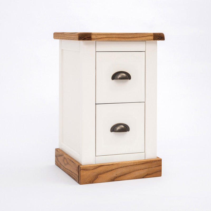 35cm W Solid + Manufactured Wood Bedside Table, Natural/White, Brass Cup