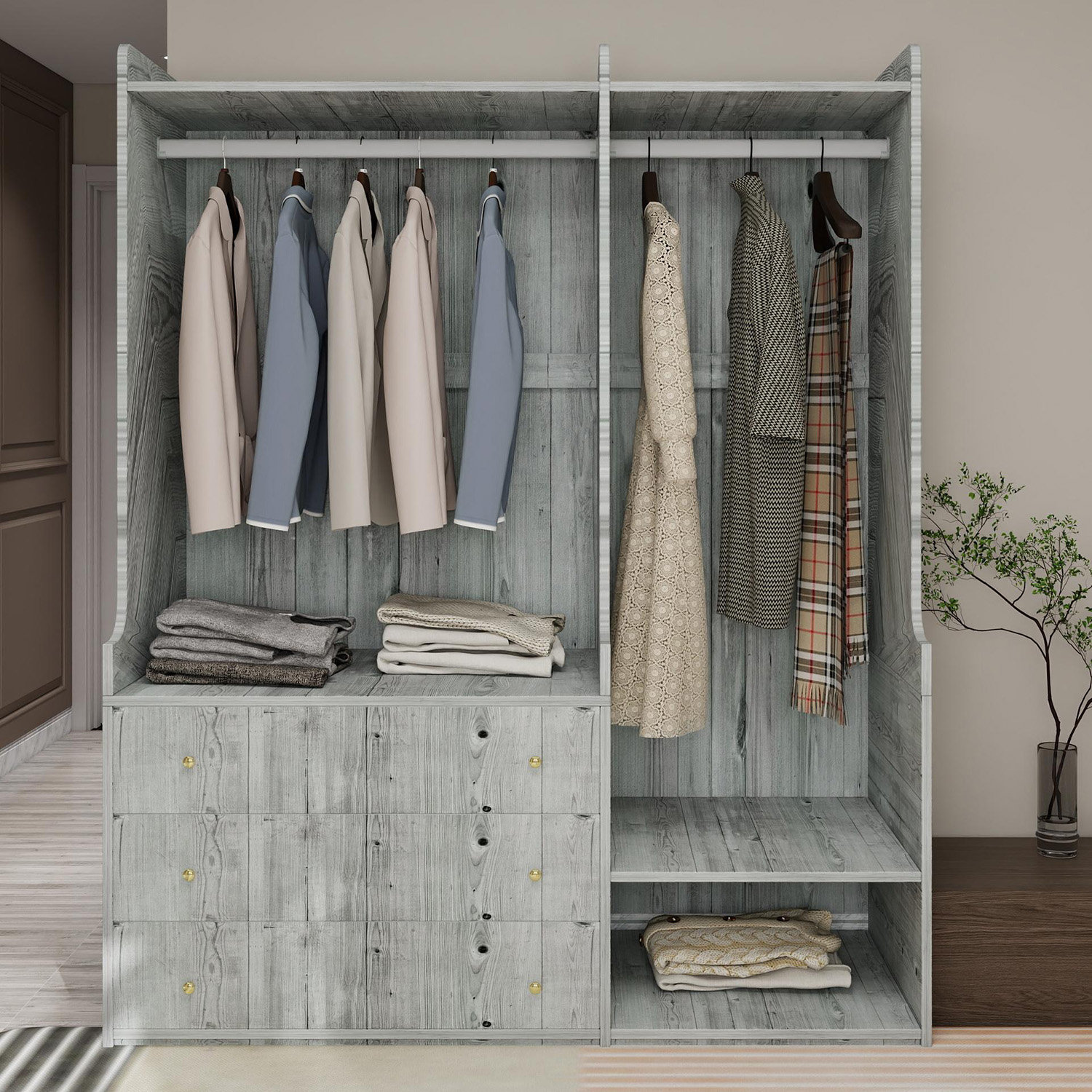 Millwood Pines Open Wooden Wardrobe In Bedroom | Wayfair