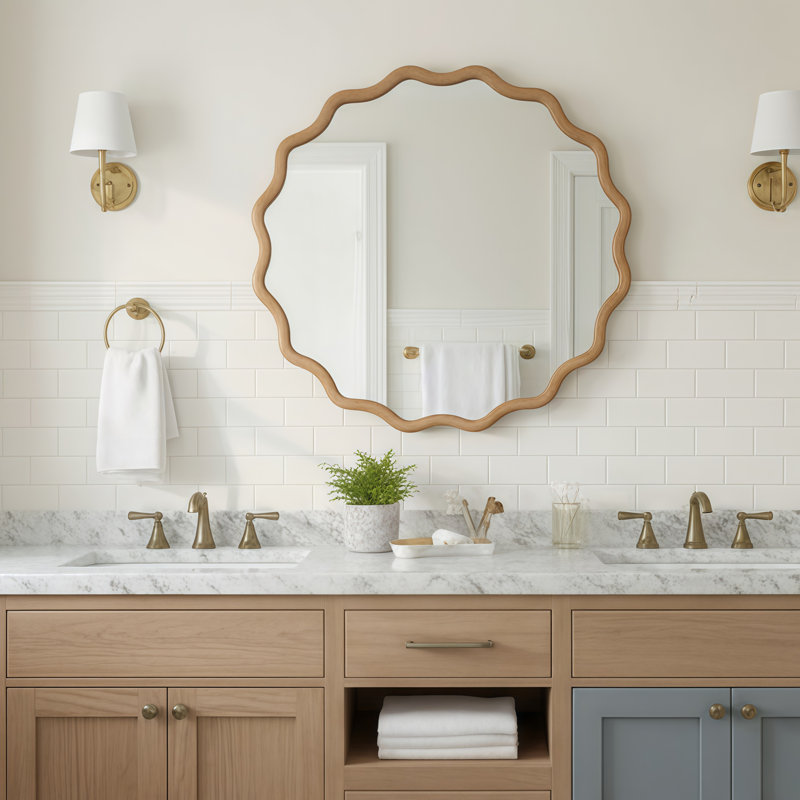 Miroir décoratif en bois massif, pour chambre à coucher, salle de bain, salon, entrée, Bois naturel, 36 po x 36 po