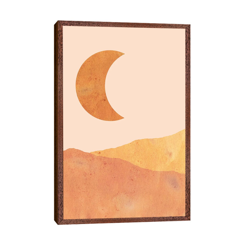 Crescent And Dunes by Whales Way - Print on Canvas, 66.04cm H x 45.72cm W x 3.81cm D, Classic Brown Wood Framed